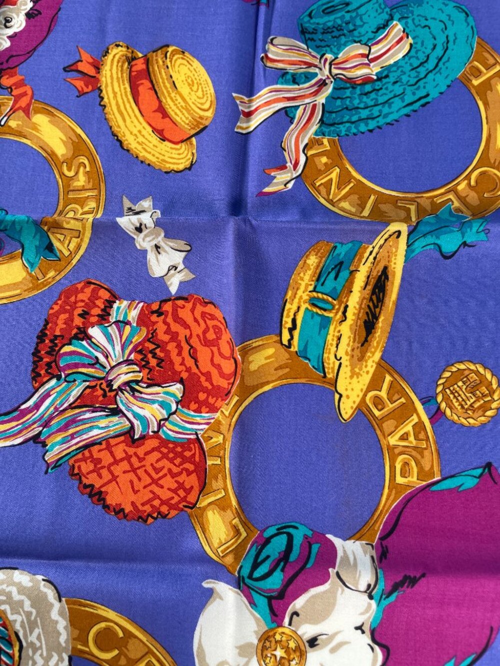Céline Paris Cotton Scarf Colorful Hats & Rope Print 20" Square - Picture 6 of 13